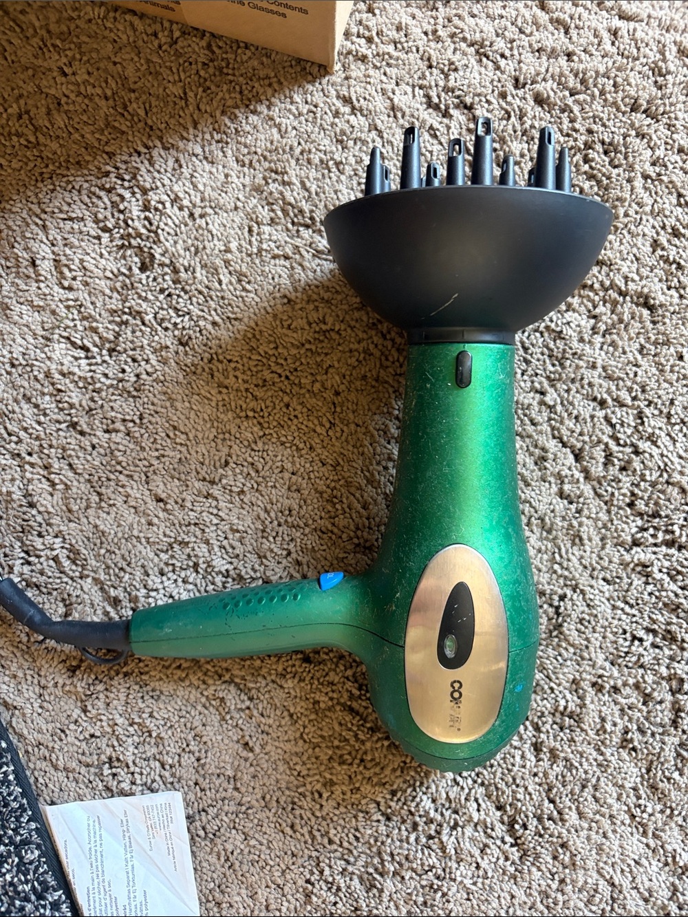 Green Hair Dryer with Diffuser Attachment - Unbranded